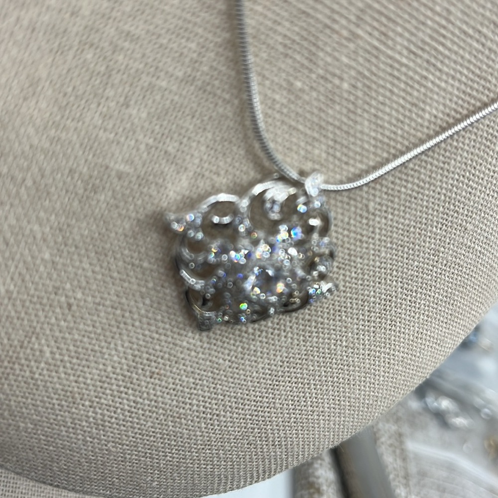 Beautiful Absolute 925 Italy Sterling Silver Necklace with CZ Pendant - Picture 7 of 15